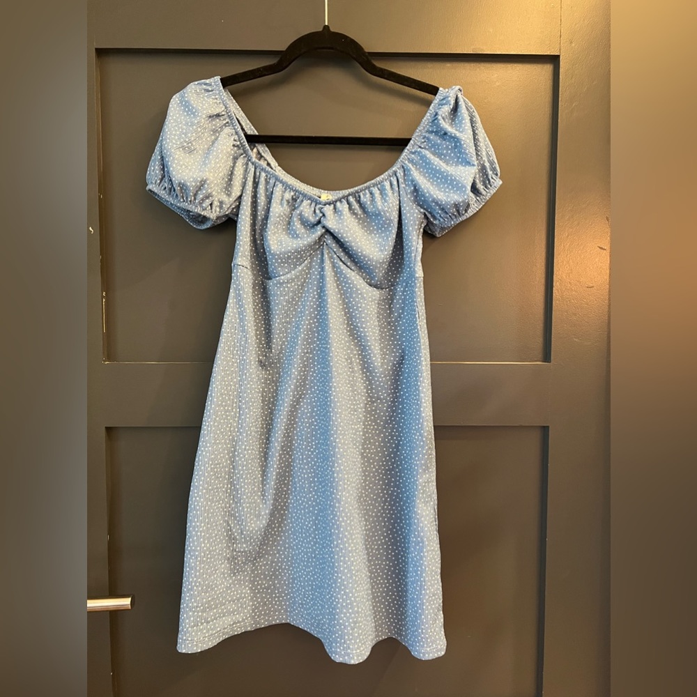 Stradivarius blue polka dot dress | Size Small